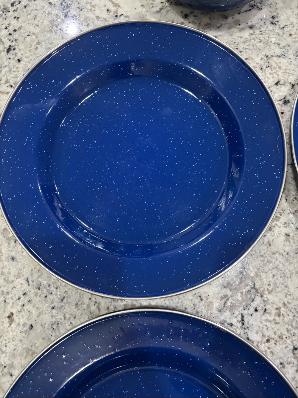 Blue Enamel Speckled Camping Dish Set Vintage Farmhouse Decor - Picture 5 of 16